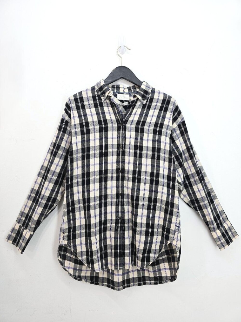 NWT J Crew Black White Plaif Relaxed Fit Button Front Long Sleeve Shirt Women 4